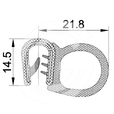 Klemprofiel | PVC | mosrubber kraal zijkant | zwart | 14,5 x 21,8 mm | rol 50 meter